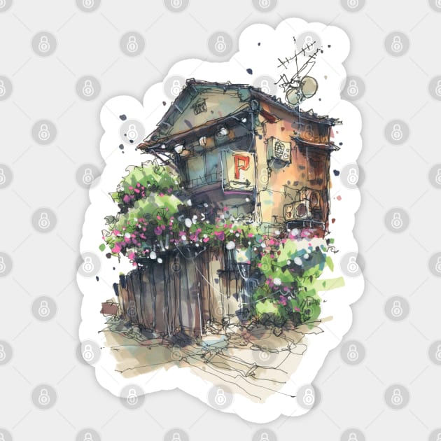 Japanese House With Flowers Sticker by Housesketcher